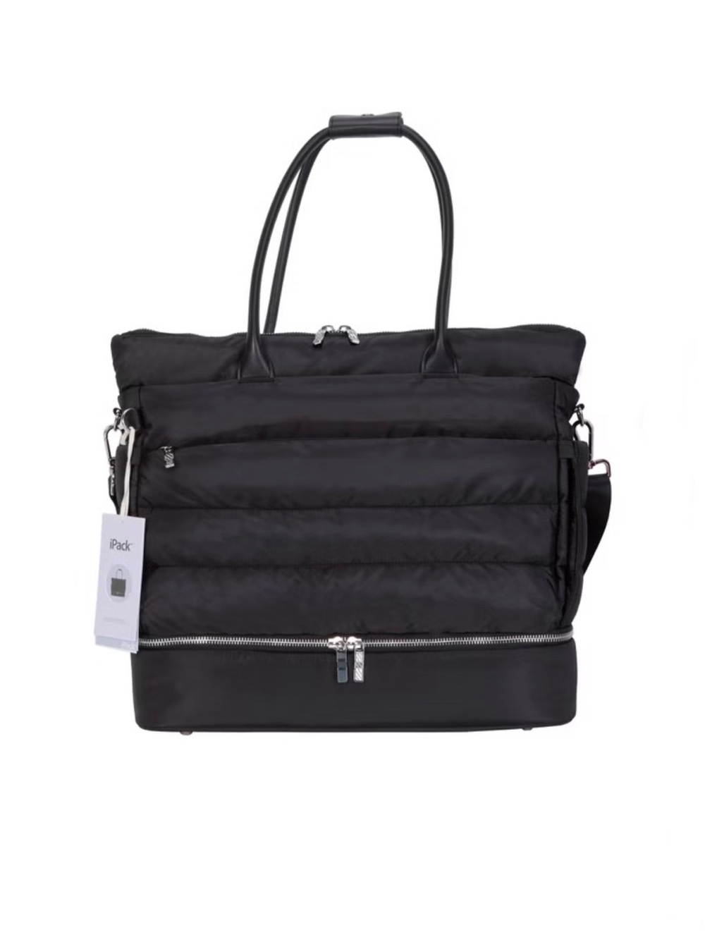 iPack Puffy Tote Bag Black Quilted Laptop Tote Bag for